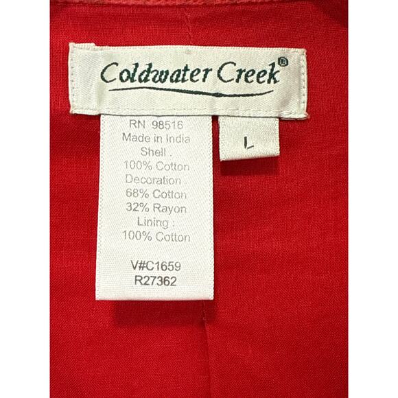 Coldwater Creek Red Patchwork Cotton Button-Up Jacket Sz L Boho Folk Art Style - Picture 4 of 8